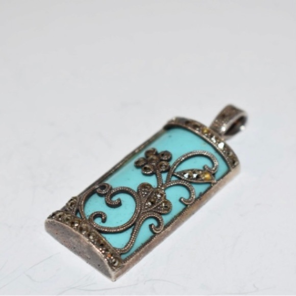 Vintage Jewelry - Vintage Sterling Silver marcasite Turquoise Pendant MISSING STONES
